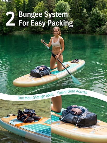 Niphean (Extra Large) Inflatable Paddle Board, SUP for 2+1 People/Family 500lbs Capacity Stand Up Paddle Board with SUP Accessories, StabilTrac Fin Non-Slip Paddleboard for Adults-Mint