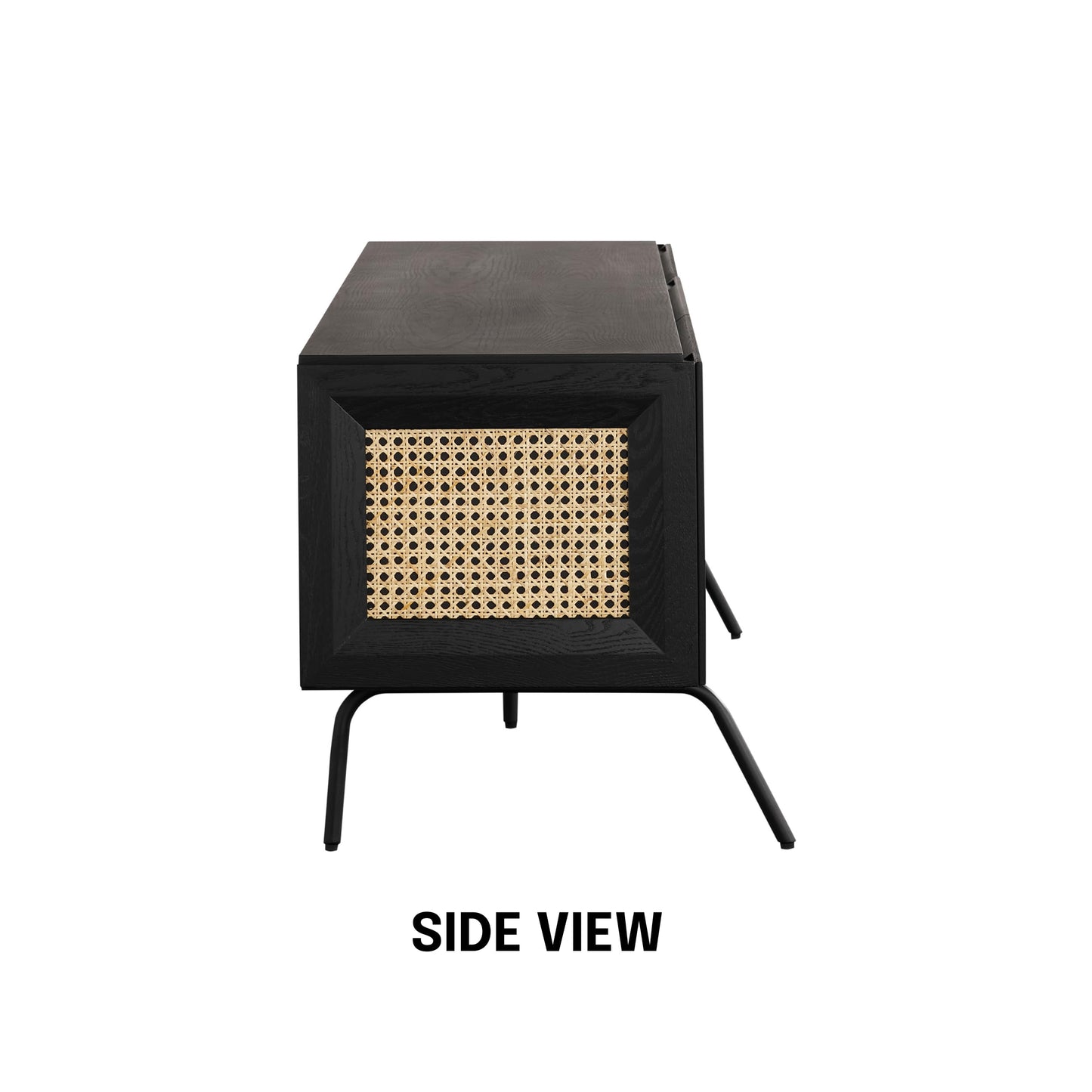 NTC Mossic TV Media Cabinet with 3 Doors for TVs, Entertainment Center with Natural Rattan, Metal Legs, Modern Storage Console for Living Room and Bedroom, Effortless Assembly, Burnt Black