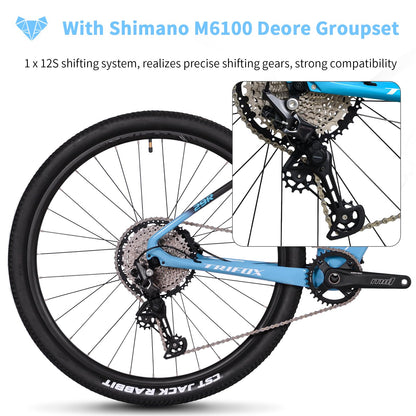 TRIFOX Carbon Fiber Mountain Bike with Shimano M6100 Deore Groupset 12-Speed,Carbon Fiber Frame,Hydraulic Fork 130mm Travel,29er Mountain Bike for Adult 17/19 inch (Blue, 29er * 17 inch)
