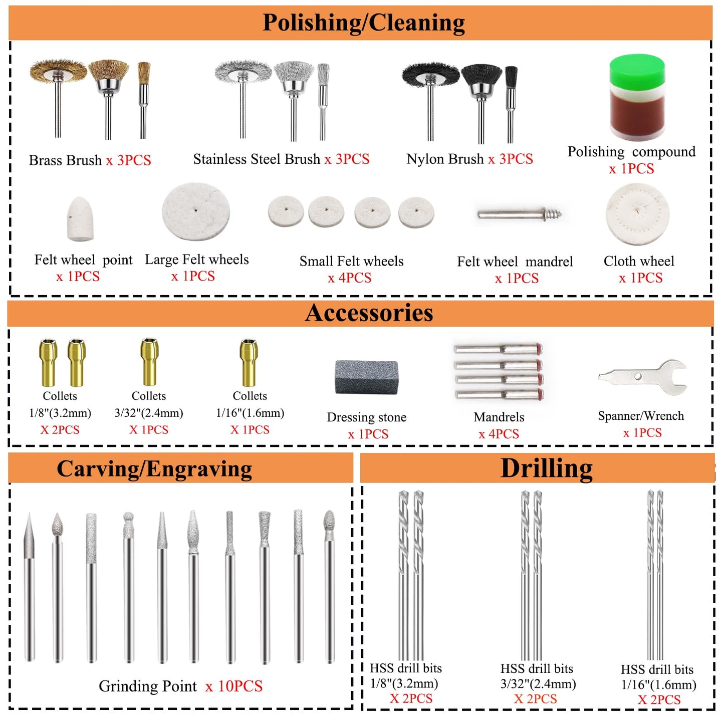 Sunxeke 318PCS Rotary Tool Accessory Kit with Sanding Drum,1/8inch Shank Universal Fit for Most Rotary Tools,Bits for Sanding, Polishing, Cutting,Drilling,Engraving,Grinding,Woodworking,DIY