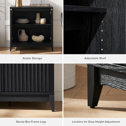 mopio Brooklyn Fluted Storage Cabinet, Modular Accent Buffet Sideboard with Adjustable Shelf, FSC Certified 50lb Load Modern Farmhouse Wood Credenza for Dining, Living Room, Entryway (Black, Single)