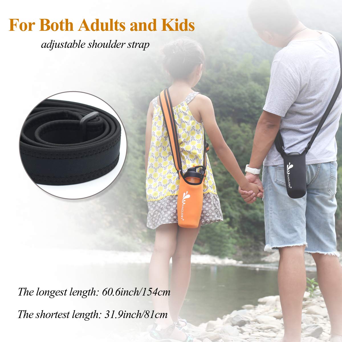 VIVAGLORY Dog Water Bottle & Bottle Holder with Strap Combo for Travel & Walking, Carrier with Adjustable Shoulder Strap, Portable & Stainless Steel for Pet Puppy, 25oz, Black