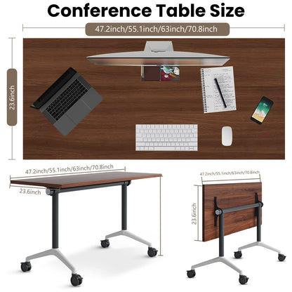 Folding Conference Room Tables, Seminar Conference Table Modern Flip Top Training Meeting Tables, Conference Room Table with Wheels for Home Office Classr,10 Pack 63inch