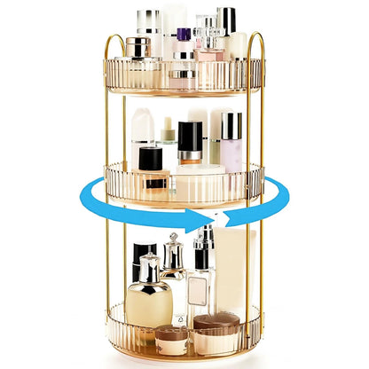 Cididu 360 Rotating Makeup Organizer, 3 Tiers Plastic Bathroom Spinning Holder Rack, Round Lazy Susan Organizer, Large Capacity Countertop Shelf for Cosmetics, Perfume, Skincare, Spice, Toiletries