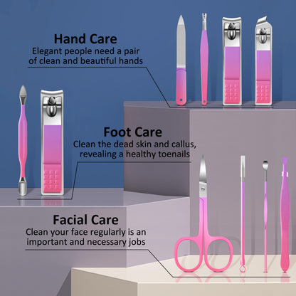 BLESWIN 10-Piece Nail Care Kit, Professional Manicure Set with Green Leather Case, Ideal for Women & Men