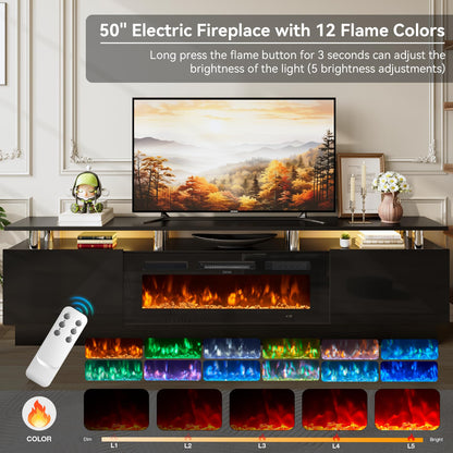 OneBlis 90" TV Stand for Living Room, Large Entertainment Center & Media Console, Fits TVs up to 100", Storage Cabinet with Shelves, 50" Electric Fireplace