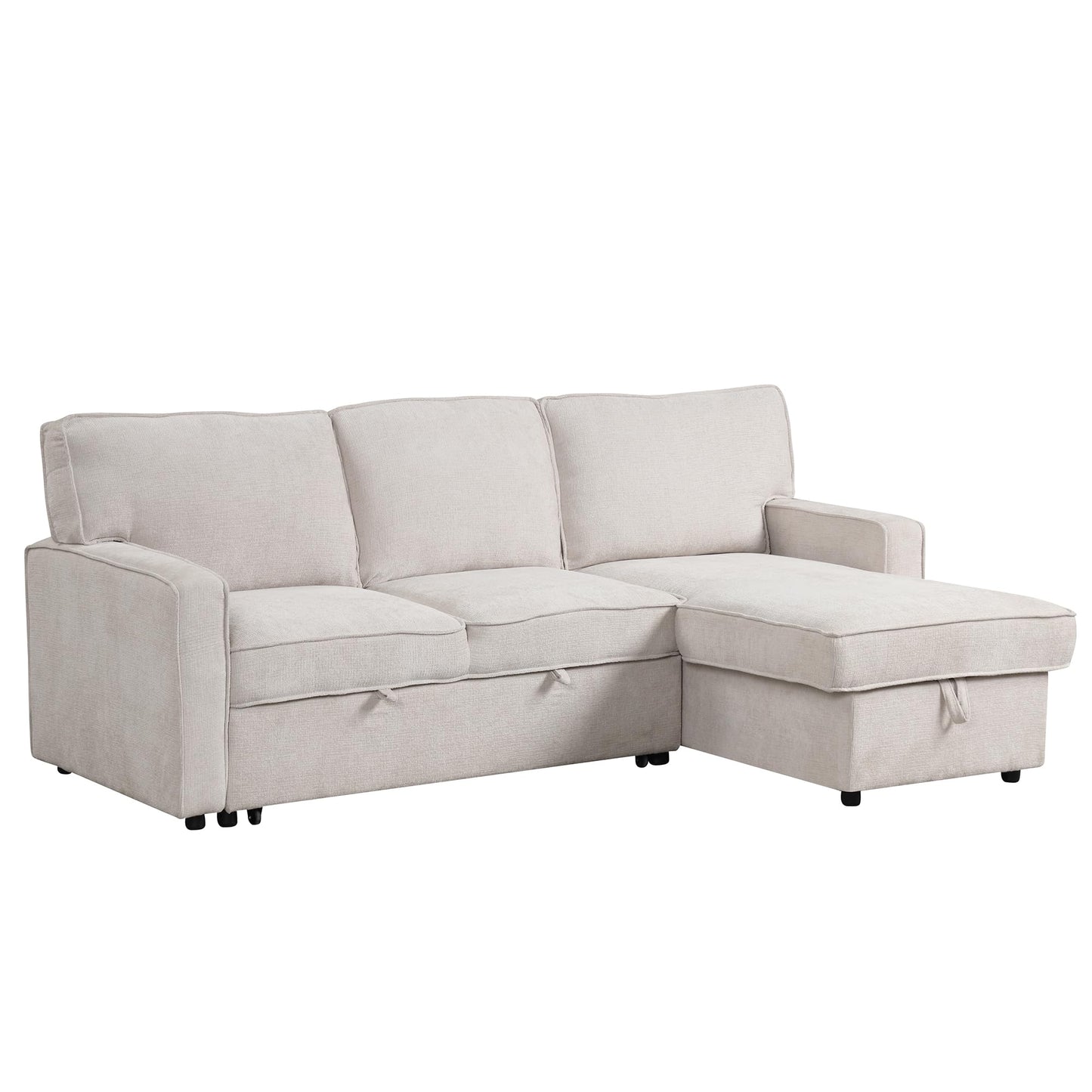 ERYE Comfy L-Shaped Chenille Sofa Bed, L-Shaped Reversible Sleeper Sectional Sofa with Pull Out Sleeper Couch Bed, Drop-Down Cup Holders,Storage Chaise & Dual USB Ports