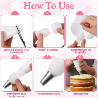 Reusable Piping Bags and Tips Set, Cotton Reusable Piping Bag 12+14+16", with Coupler, Stainless Steel Nozzles & Cleaner, Easy to Clean, Eco-Friendly Baking Kit for Cake Decorating
