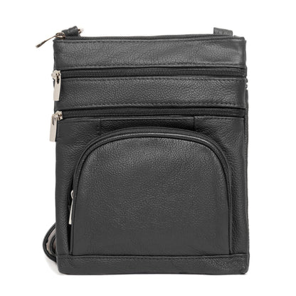 TOVOSO Crossbody Bag for Women, Genuine Leather Multi-Pocket Purse with Adjustable Strap, RFID Protection, Built-In Wallet, Medium, Black