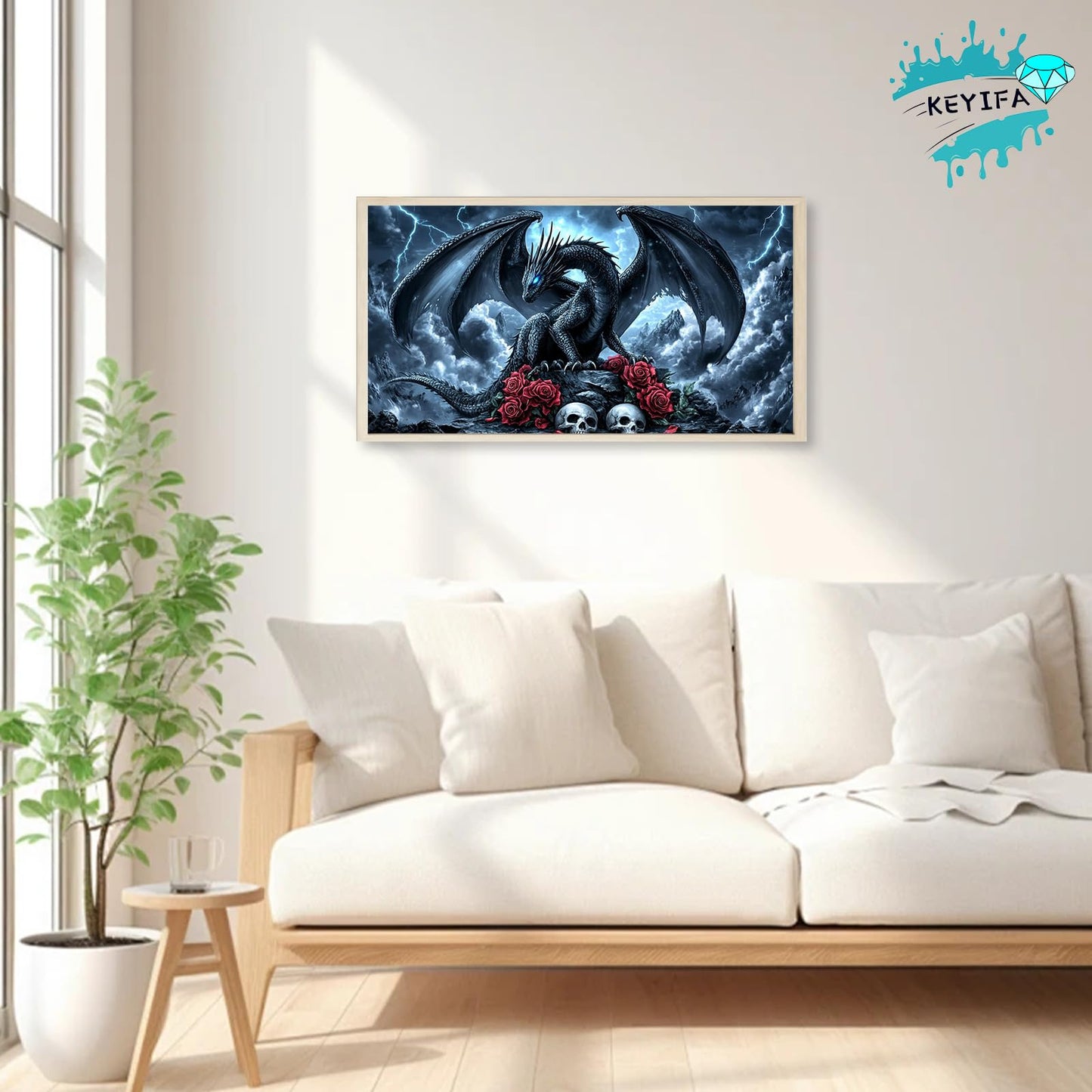KEYIFA Diamond Art Kits for Adults, 28x16 Inch Large Dragon Diamond Painting 5D Diamond Art for Beginners Skull DIY Full Drill Paint by Diamonds Dots Gem Art for Home Wall Decor