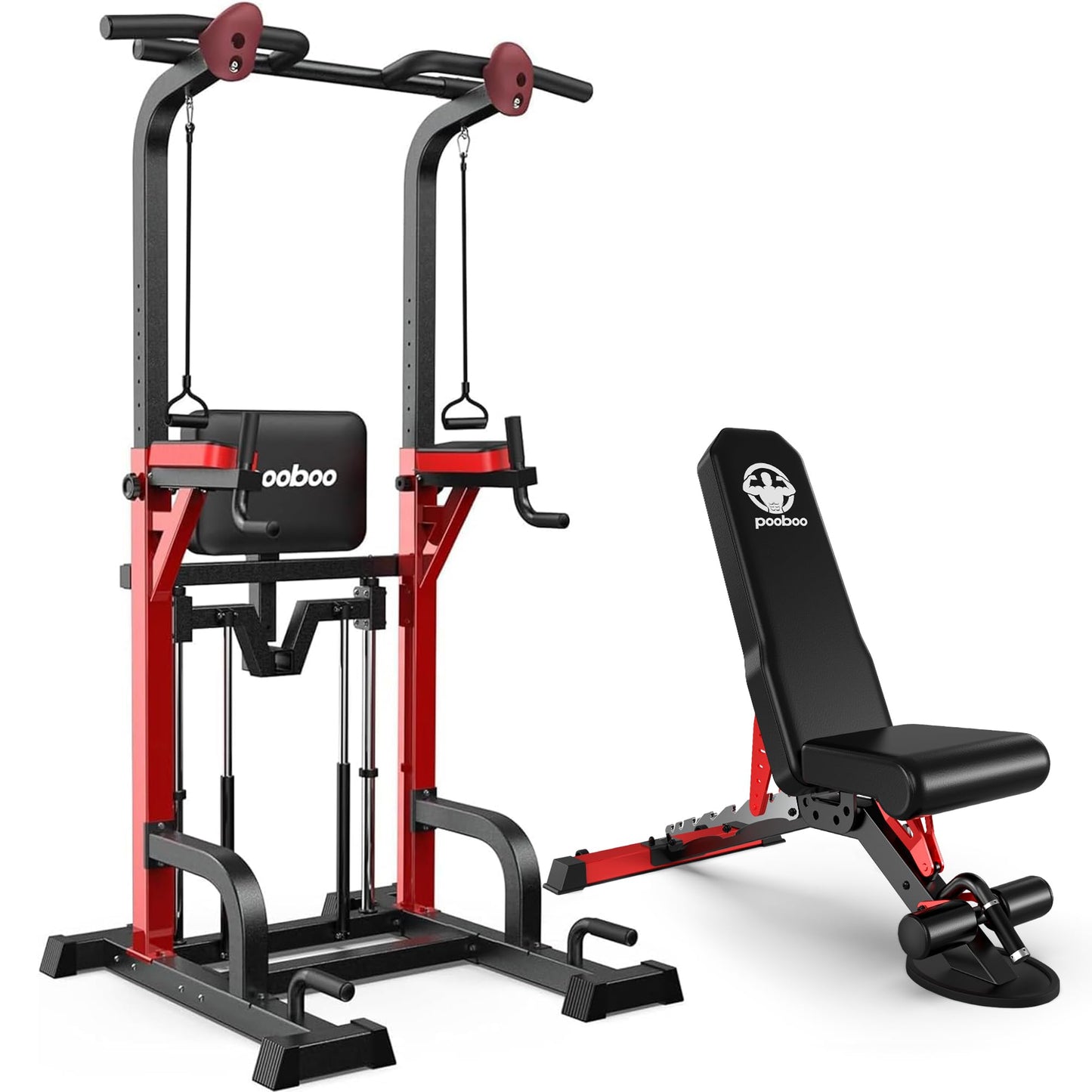 Power Tower Dip Station Pull Up Bar for Fitness Home Gym Workout,450 Pounds Multi-Function Adjustable Height Fitness Strength Training Exercise Equipment,with Weight Bench