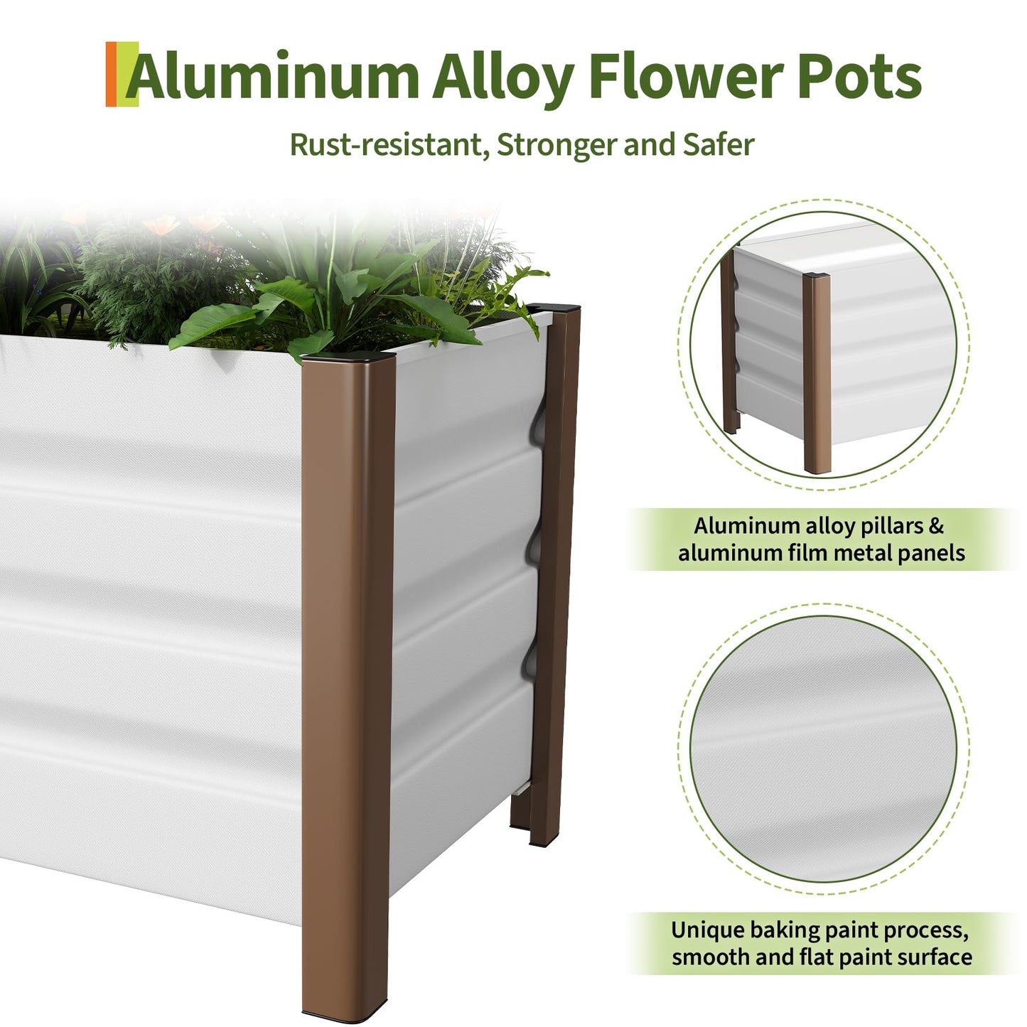 Garvee 2 Pack Large White Aluminum Planter Box 39"X16"X18", Extra Long Raised Garden Bed with Rounded Corners & Anti-Cut Safety Edging, Deep Design with Drainage Holes for Outdoor Patio & Balcony, Whi
