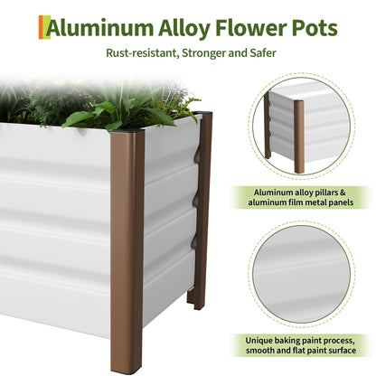 Garvee 2 Pack Large White Aluminum Planter Box 39"X16"X18", Extra Long Raised Garden Bed with Rounded Corners & Anti-Cut Safety Edging, Deep Design with Drainage Holes for Outdoor Patio & Balcony, Whi