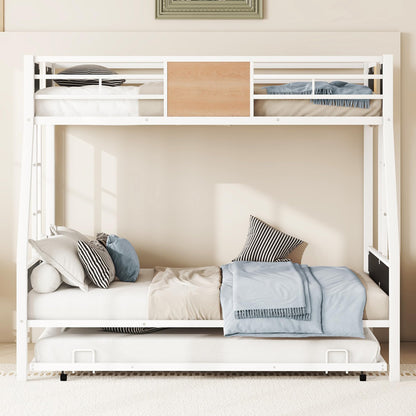 Metal Twin Over Full Bunk Bed with Trundle,Heavy Duty Bunk Beds Twin Over Full, Space-Saving Bunk Bed for Kids/Teens/Adults,White