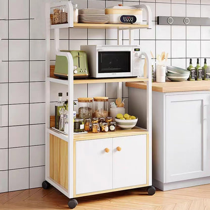 DHXIAMZ Rolling Microwave Storage Rack Kitchen Cabinet nizer Multi-Purpose Shelf for Entryway Living Room Bakery - Maple Finish 52x34x126.5CM