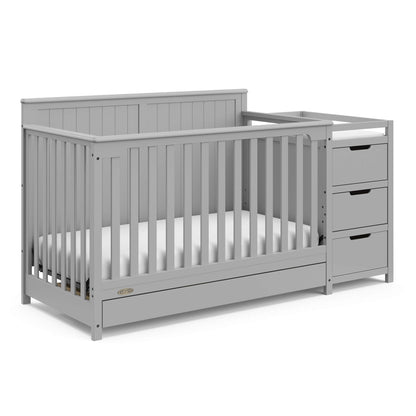 Graco Hadley 5-in-1 Convertible Crib & Changer – GREENGUARD Gold Certified, Fits Standard Crib Mattress, Converts to Toddler Bed and Full Bed, 4 Adjustable Mattress Heights (Pebble Gray)