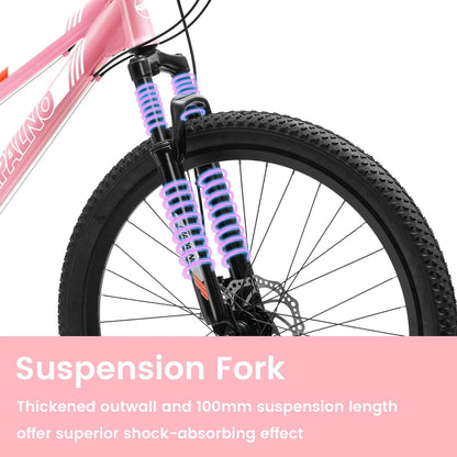 Ecarpat Women's Mountain Bike 24/26 Inch Wheels, 21-Speed Trail Commuter City Mountain Bikes, 15"/17" Carbon Steel Frame Female Bicycles Disc Brakes Front Fork, Pink