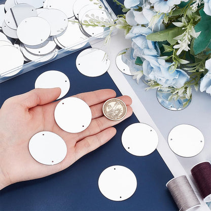 AHANDMAKER 100Pcs Sew on Silver Mirror Rhinestone Acrylic Mirror Tiles Flat Round Decorative Mosaic Tiles Two Hole Links for Garment Accessories Home Decoration Crafts Jewelry Making 39.5x0.7mm