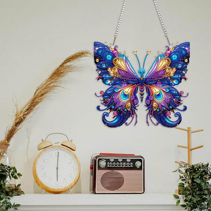 Butterfly Hanging Diamond Art Kits for Adults Pendant Butterfly, Special Shaped Crystal DIY Diamond Painting Kit, Acrylic Board Flower Pendants Double Sided, Home Decor