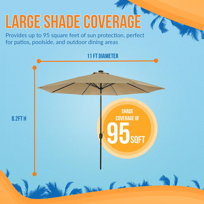 Island Umbrella Calypso 11 ft Octagon Patio Umbrella – With Crank Lift, Push-Button Tilt, Rust-Resistant Aluminum Pole, 8-Rib Frame, Solar LED Lights & Breez-Tex Weather-Resistant Canopy – Champagne