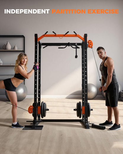 Power Cage for Home Gym, 2000LBS Power Rack with Cable Crossover and Dual Independent Pulley System, Squat Rack with LAT Pull Down System, Workout Cage for for Full Body Training
