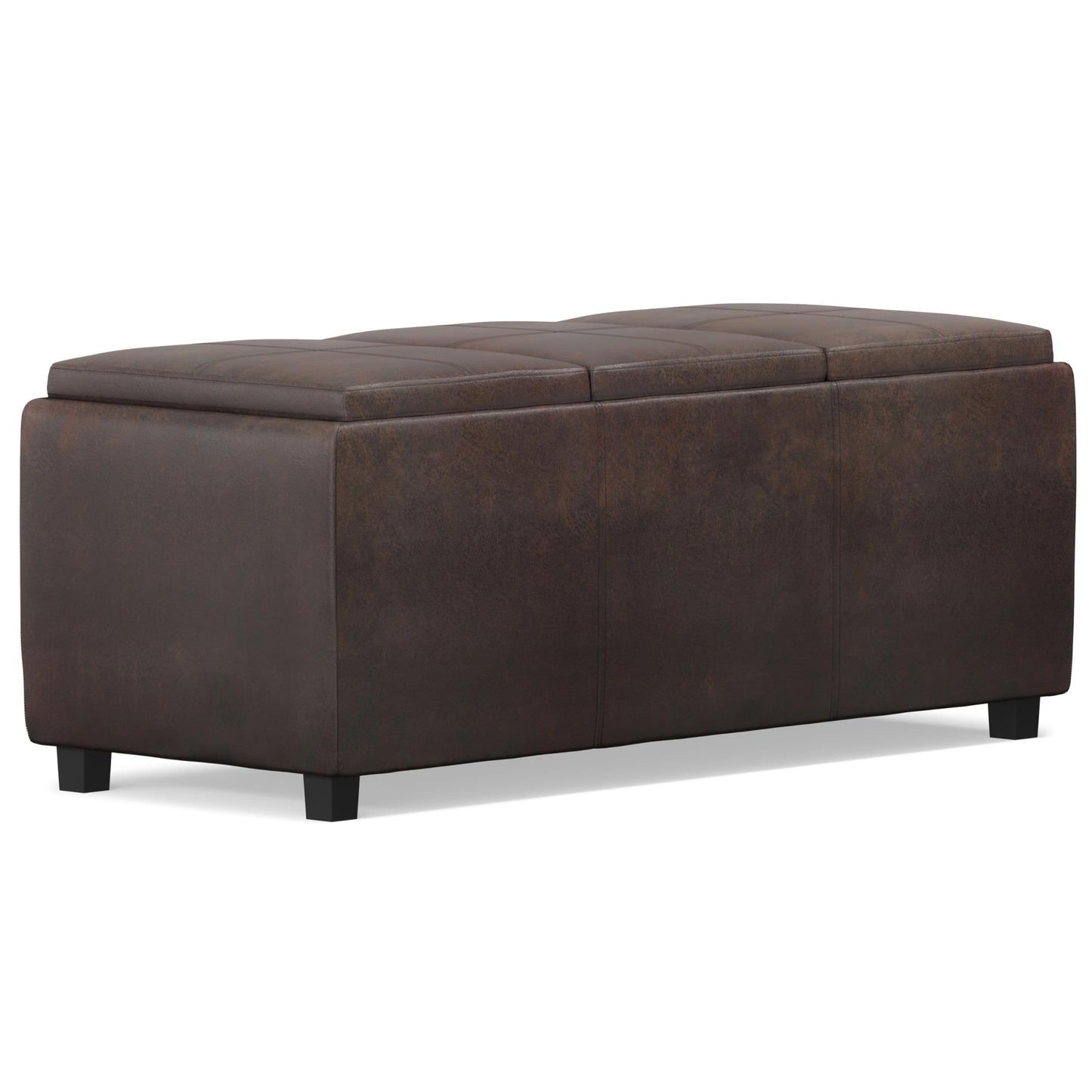 SIMPLIHOME Avalon Storage Ottoman - 42 inch Wide Upholstered Vegan Leather Rectangular Flip-Top Ottoman in Distressed Brown, Contemporary Coffee Table Ottoman for Living Room with Hidden Storage
