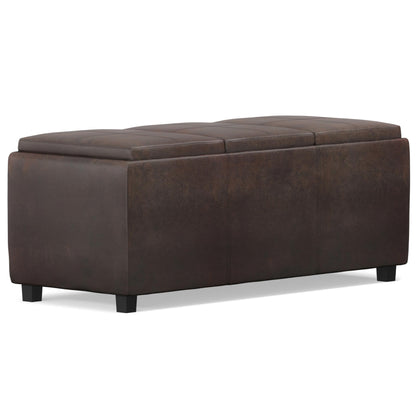 SIMPLIHOME Avalon Storage Ottoman - 42 inch Wide Upholstered Vegan Leather Rectangular Flip-Top Ottoman in Distressed Brown, Contemporary Coffee Table Ottoman for Living Room with Hidden Storage