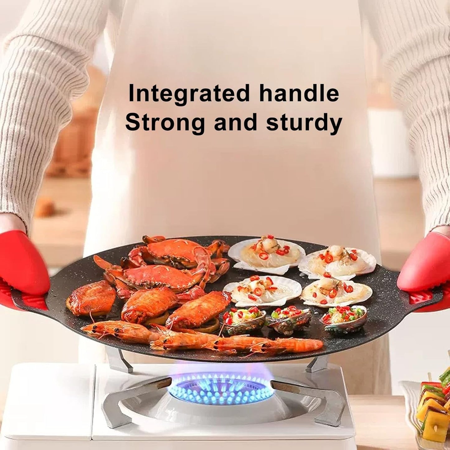 Korean Griddle Pan, Non-Stick Circular Frying Pan for Home Outdoor Stove, BBQ Plate (Universal Model 33cm)