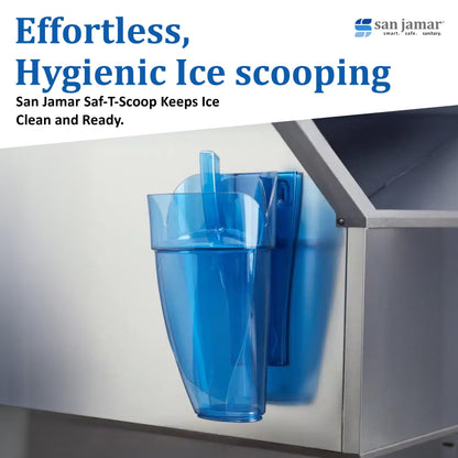 San Jamar Saf-T-Scoop Ice Scoop with Storage Caddy for Kitchens, Restaurants, And Fast Food, Plastic, 64 To 86 Ounces, Blue