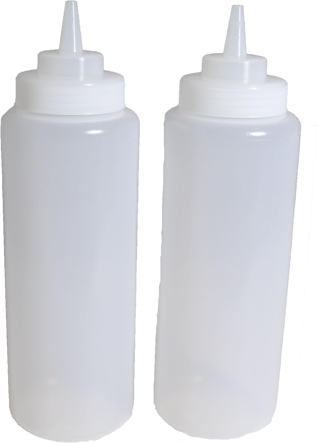 Set of 3, 32 Oz. Large Clear Squeeze Bottle, Open-tip, Wide Screw-on Spout, Durable Polyethylene Plastic