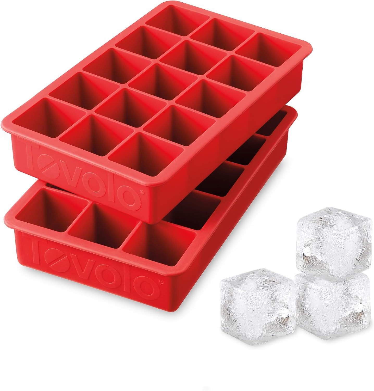 Tovolo Perfect Cube Ice Tray Set of 2, Candy Apple, Reusable Silicone Molds for Cocktails & Whiskey