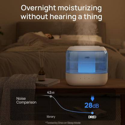 Dreo Humidifiers for Bedroom, 4L Top Fill for Large Room, 36H Runtime, 28 dB Quiet Supersized Cool Mist Air Humidifier for Baby Nursery, Plants, Indoor, Night Light, Easy to Clean & Fill