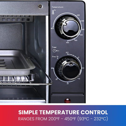 Total Chef Toaster Oven - Countertop Oven for Toast, Bake, Broil, Pizza, Compact Size For Small Kitchen, Appliance with Timer, Black