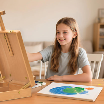 Tabletop Art Easel for Painting, Premium Wooden Sketchbox, Portable Desktop Painting Easel for Student Artist Beginner