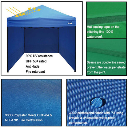UNIQUECANOPY 10'x10' Pop Up Canopy Tent Commercial Instant Shelter, with 4 Removable Zippered Side Walls and Heavy Duty Roller Bag, 4 Sand Bags Lake Blue