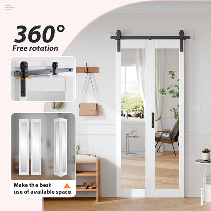FREDBECK Bifold Barn Door 36x84 (Double 18x84) Hardware Kit Included,40" Track for 2 Doors, PVC, White,for Living Room, Bathrooms, Kicthen