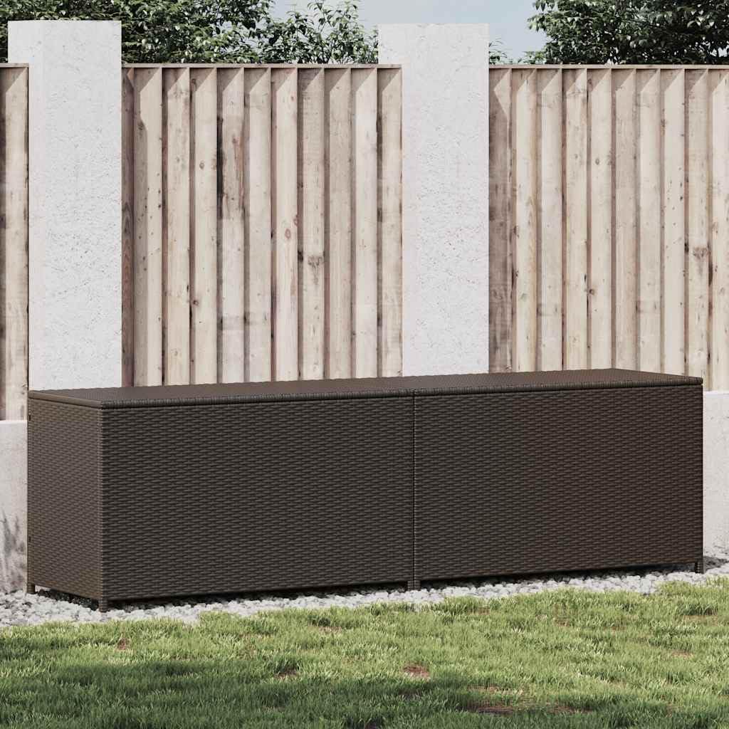 Kalmrek Patio Storage Box Poly Rattan Brown 78.7"x19.6"x23.6" Weatherproof Outdoor Deck Garden Yard Storage Chest with Lockable Lid and Gas Lift Mechanism for Cushions Pillows Tools