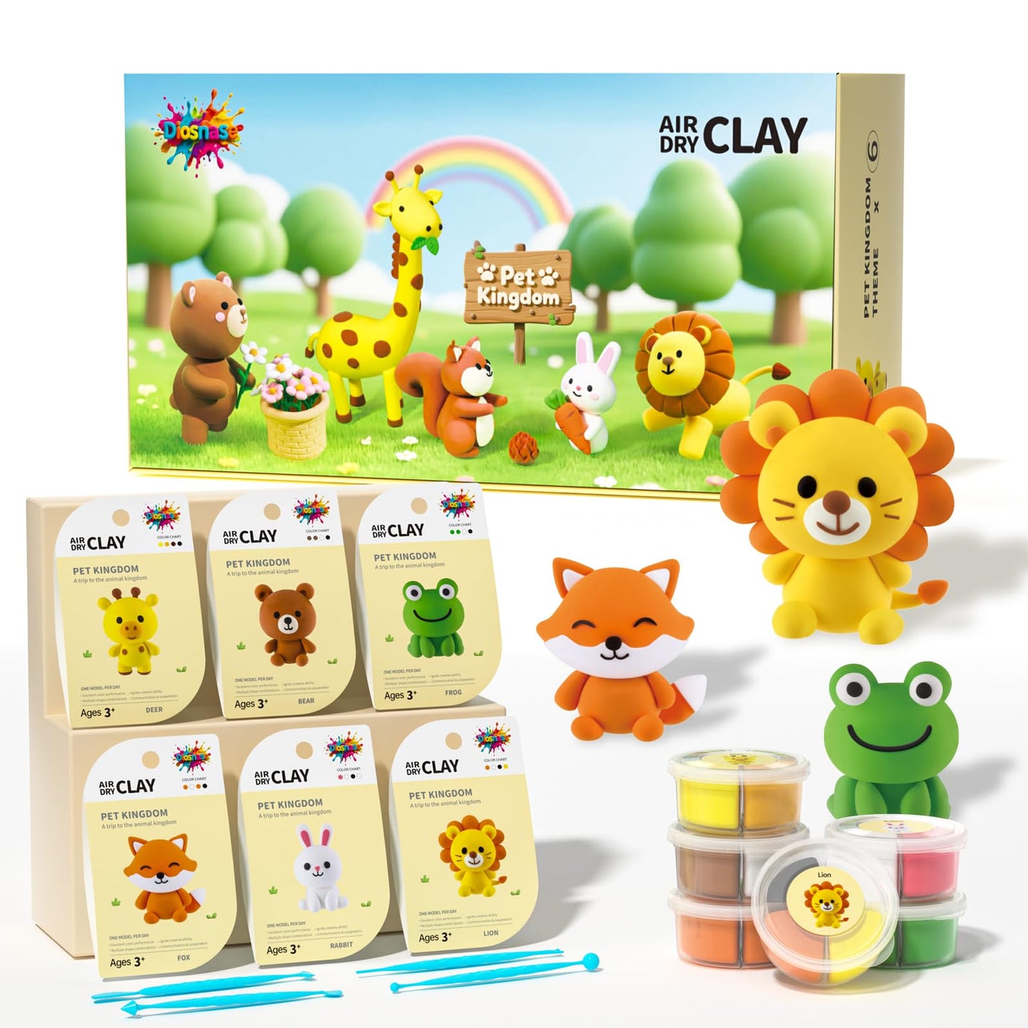 Air Dry Clay for Kids - 6 Animal Themed Modeling Clay Kit, Model Magic Clay with Sculpting Tools and Tutorials, Ultra Light & Soft, Non-Toxic & Safe, DIY Arts and Crafts School Projects for Kids