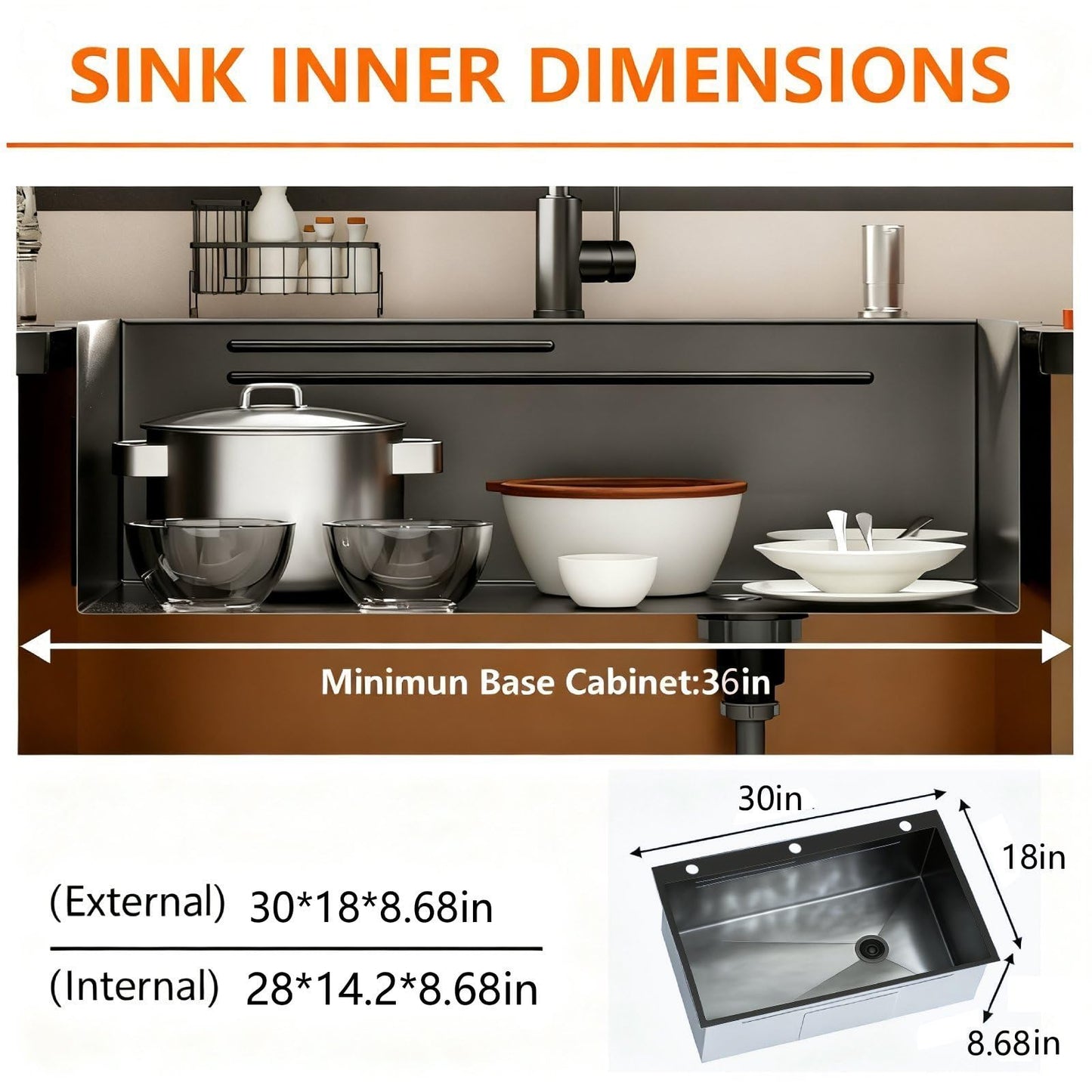 30 Inch Black Drop-In Stainless Steel Kitchen Sink: Single Bowl Deep Scratch Resistant 16 Gauge Workstation with Faucet & Accessories Combo for Family Kitchen