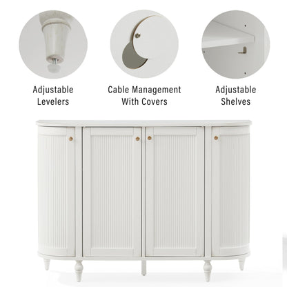 Crosley Furniture Monique Sideboard Traditional Buffet Cabinet with Storage Shelves, Fluted Doors, Distressed White