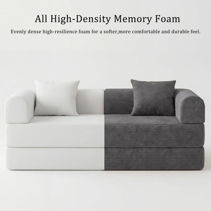 HouseMila 59" Boneless Couch,4-in-1 Futon Sofa Bed Modular Loveseat Sleeper Folding Compressed Couch with Pillows,No Assembly Required Convertible Sofa Bed for Living Room Bedroom Guest Room,Grey
