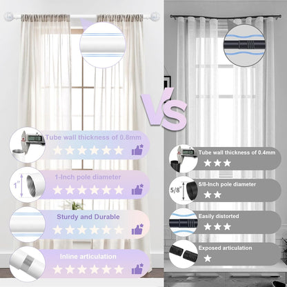 White Curtain Rods for Windows 72 to 144 Inch, 1 Inch Adjustable Heavy Duty Long Curtain Rod