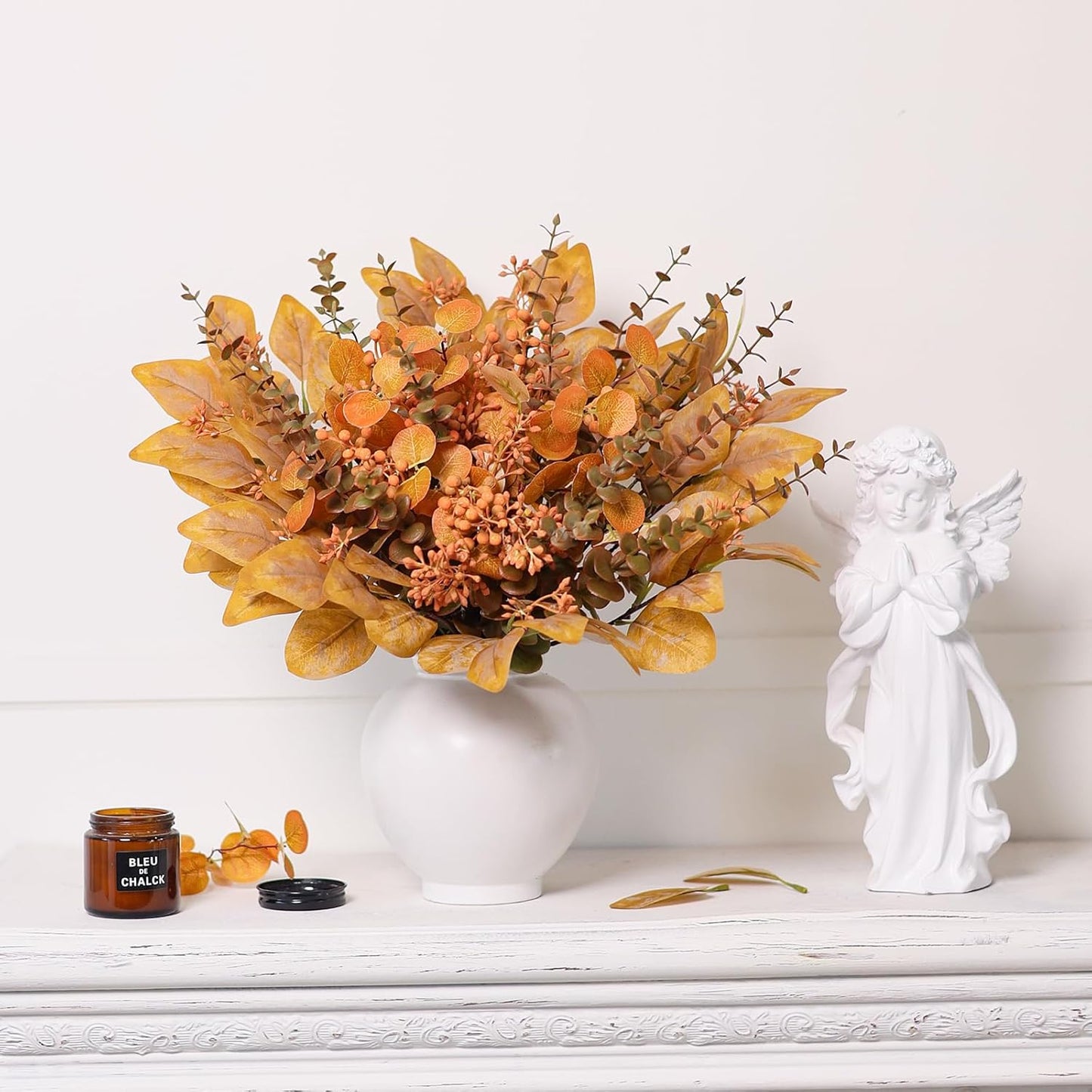 120 5 Pcs Kinds Mixed Artificial Eucalyptus Leaves Stems and Fake Berry Bulk for Fall Decorations,Faux Plants Bundle