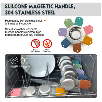 Magnetic Measuring Cups Set, 7 Pieces 18/8 Stainless Steel Stackable Nesting Heavy Duty Measuring Cups, kitchen Tools, Perfect for Dry and Liquid Ingredients, Dishwasher Safe (Muticolour, 7 set)