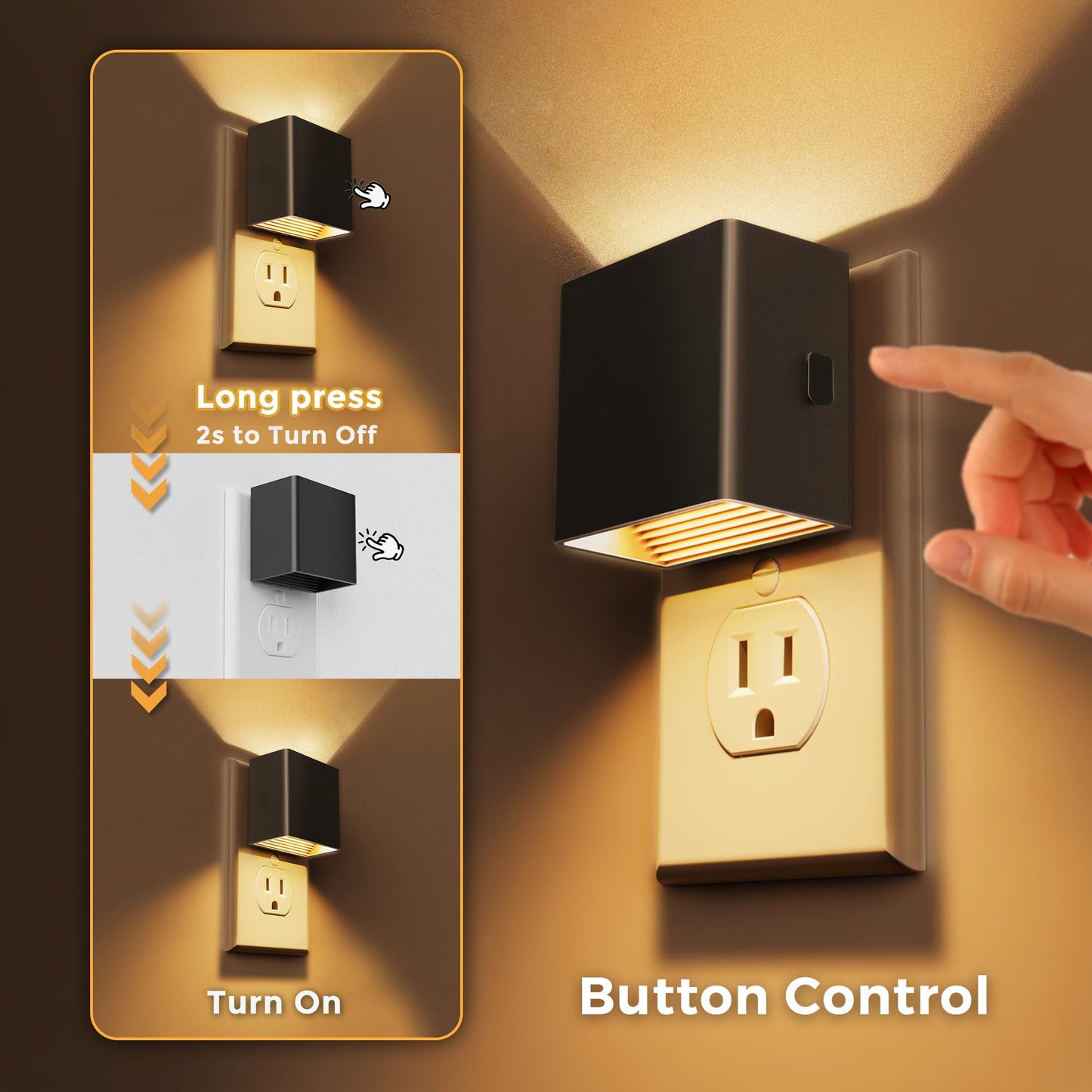 L LOHAS LED Night Lights Plug into Wall,[2-Pack] Plug in Night Light with Dusk to Dawn Sensor,Brightness Adjustable,3000K Warm White,Dimmable Nightlight for Adults Bathroom Hallway Kitchen