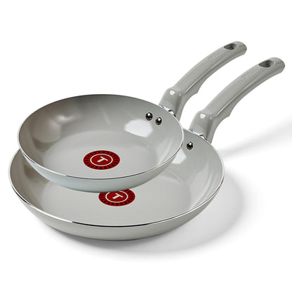 T-Fal Refresh Ceramic Nonstick Frying Pan 2-Pc Set, 8" & 10", Oven Broiler Safe up to 350°F Cookware, Ceramic Frying Pan Skillet, Pots & Pans, Grey