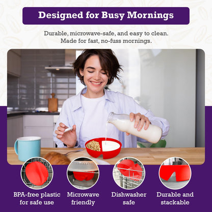 Just Solutions Crunch Anti-Soggy Cereal Bowl - Keeps Cereal Fresh & Crunchy, BPA Free, Microwave Safe, Red