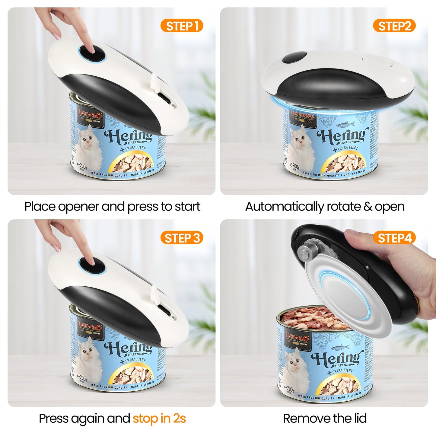 Rechargeable Electric Can Opener, Hands Free for seniors，Food Safe Automatic Can Opener with Smooth Edge,Easy to Use,Works with All Standard Cans