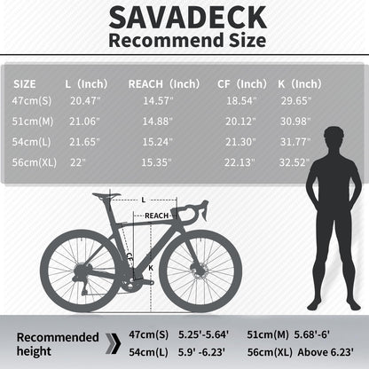 SAVADECK Carbon Fiber Road Bike, Hydraulic Oil Disc Bike with Carbon Fiber Frame and Wheelset, Lightweight Full Carbon Racing Bicycle with Shimano R7120 24S Shift Set for Adults(Dark Blue,51cm)