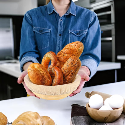 4 Pcs Banneton Bread Proofing Basket Linen Cloth Liners, 10 Inch Round and Oval Baking Dough Basket Cover for Home